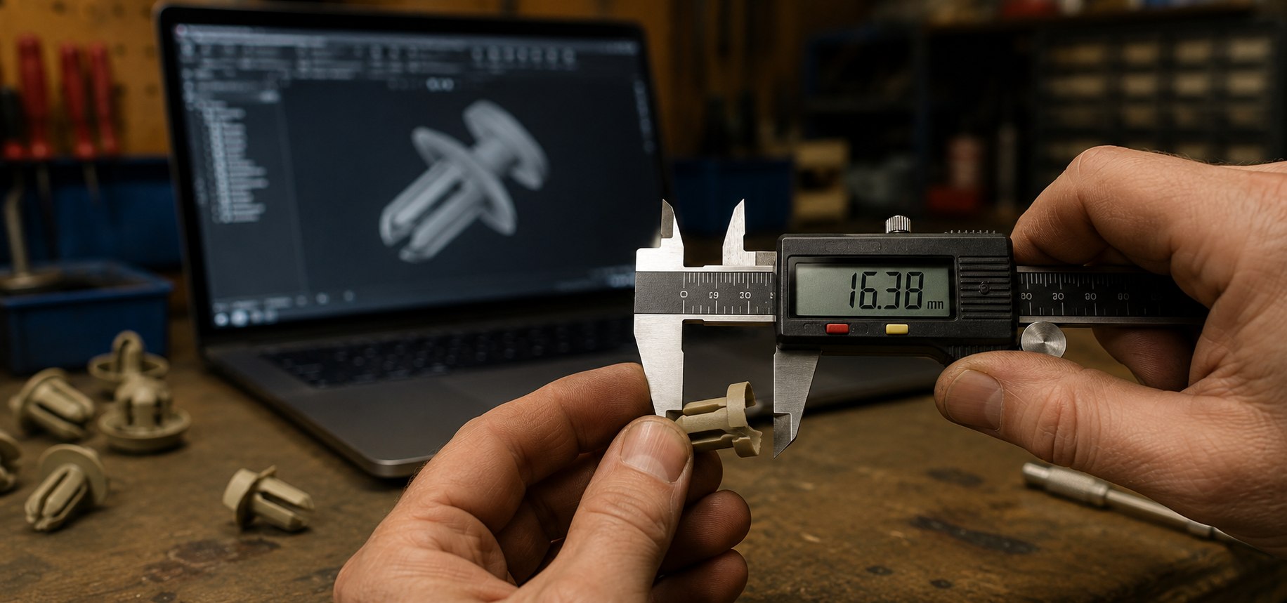 Measuring an original part with digital calipers