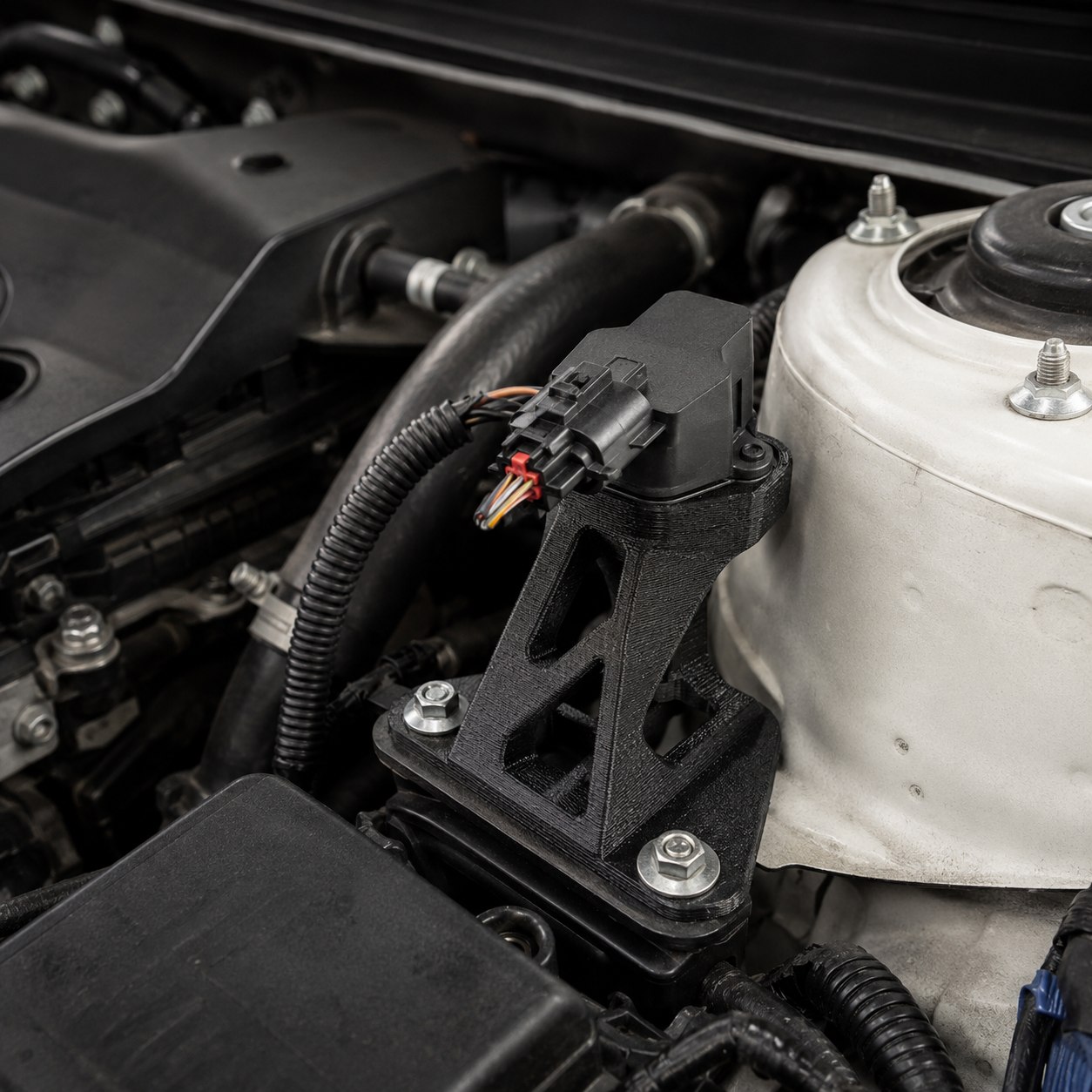 3D-printed bracket installed in the engine bay